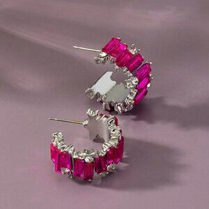 MIREILLE PINK BAGUETTE HOOP EARRINGS
